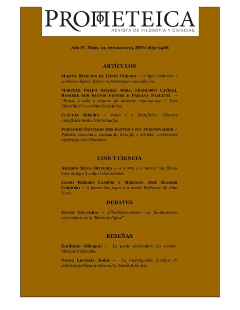 Prometeica - Revista de Filosofía y Ciencias - Núm. 10 (2015): Prometeica – nº 10 (02/2015 - 07/2015)