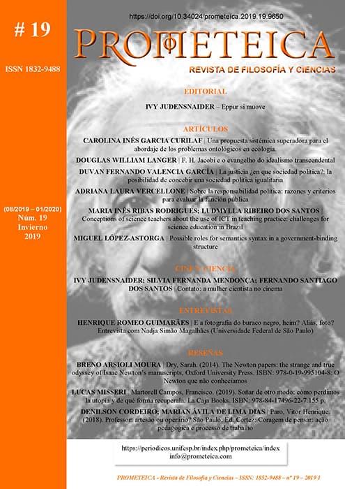 Prometeica - Revista de Filosofía y Ciencias - Núm. 19 (2019): Prometeica - nº 19 (08/2019 - 01/2020)