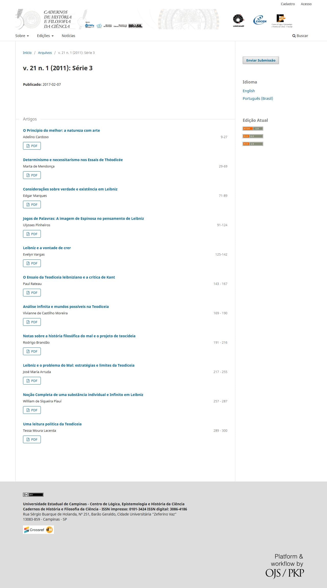 Cadernos de História e Filosofia da Ciência - Série 3, v. 21 n. 1 (2011)