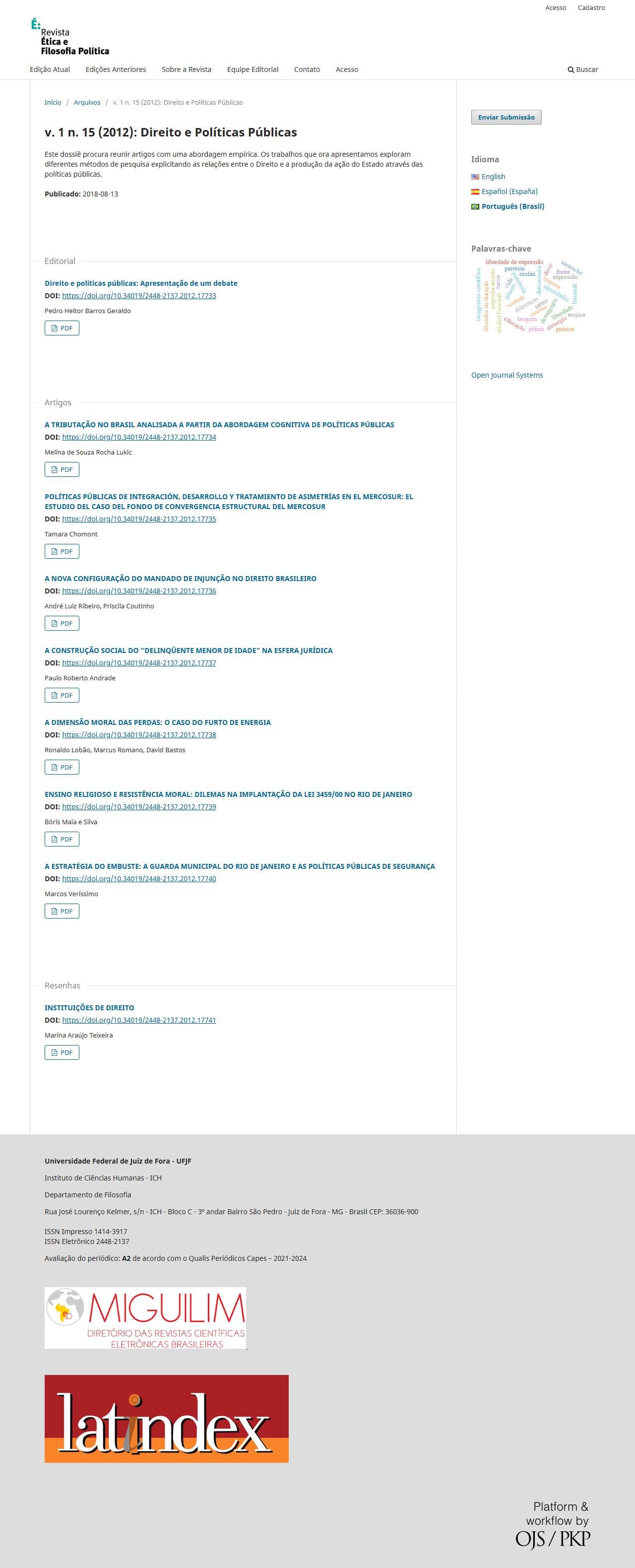 Revista Ética e Filosofia Política - Direito e Políticas Públicas, v. 1 n. 15 (2012)