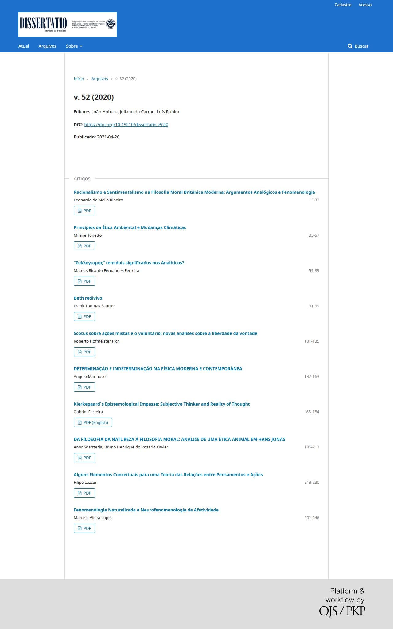 Revista Dissertatio de Filosofia - v. 52 (2020)