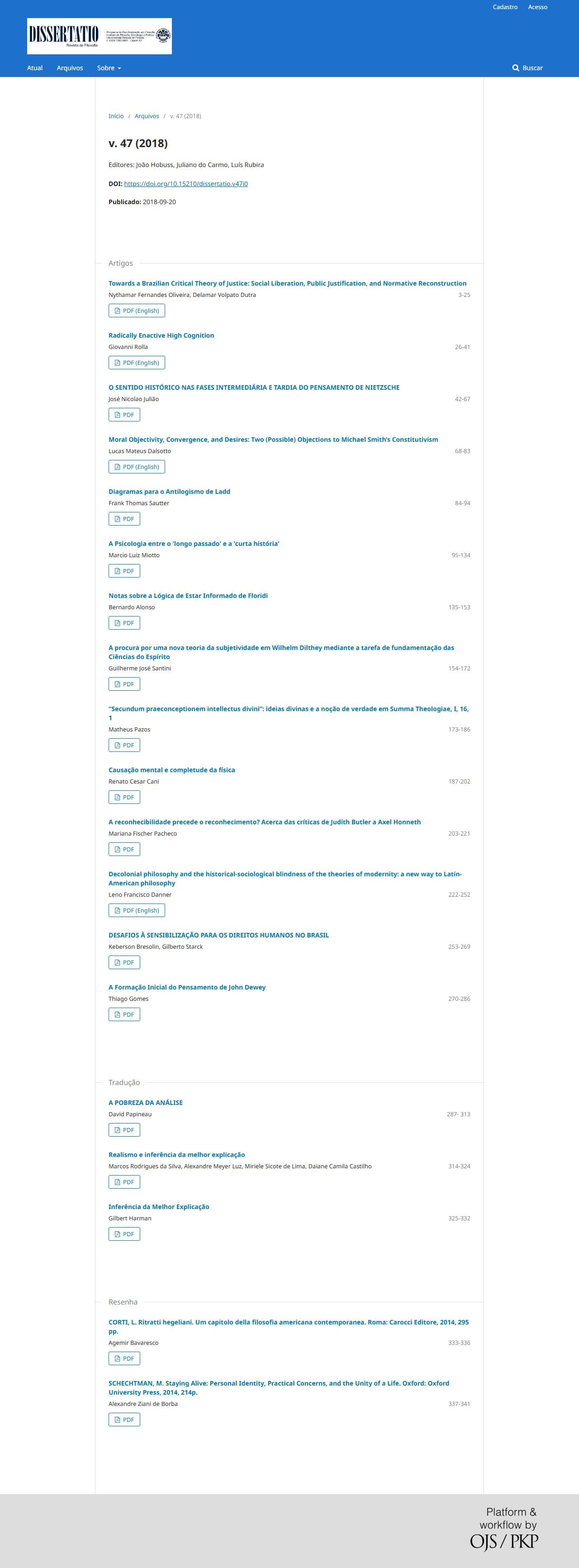 Revista Dissertatio de Filosofia - v. 47 (2018)
