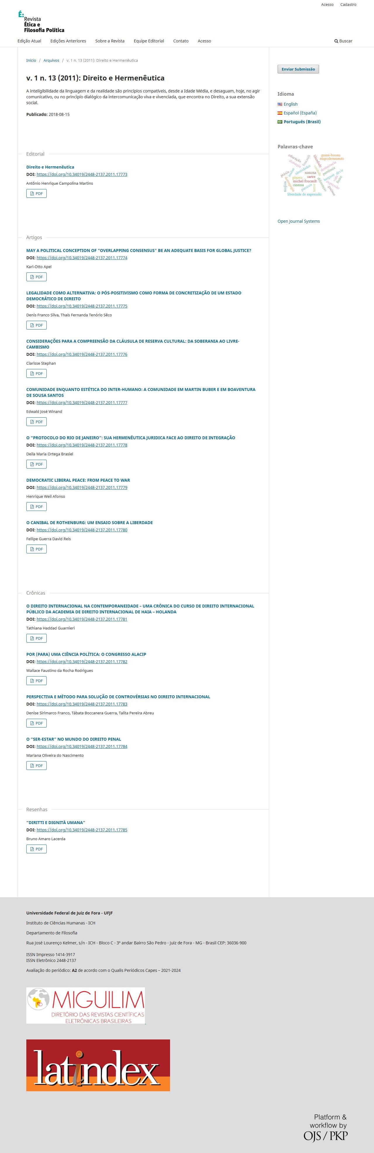 Revista Ética e Filosofia Política - Direito e Hermenêutica, v. 1 n. 13 (2011)