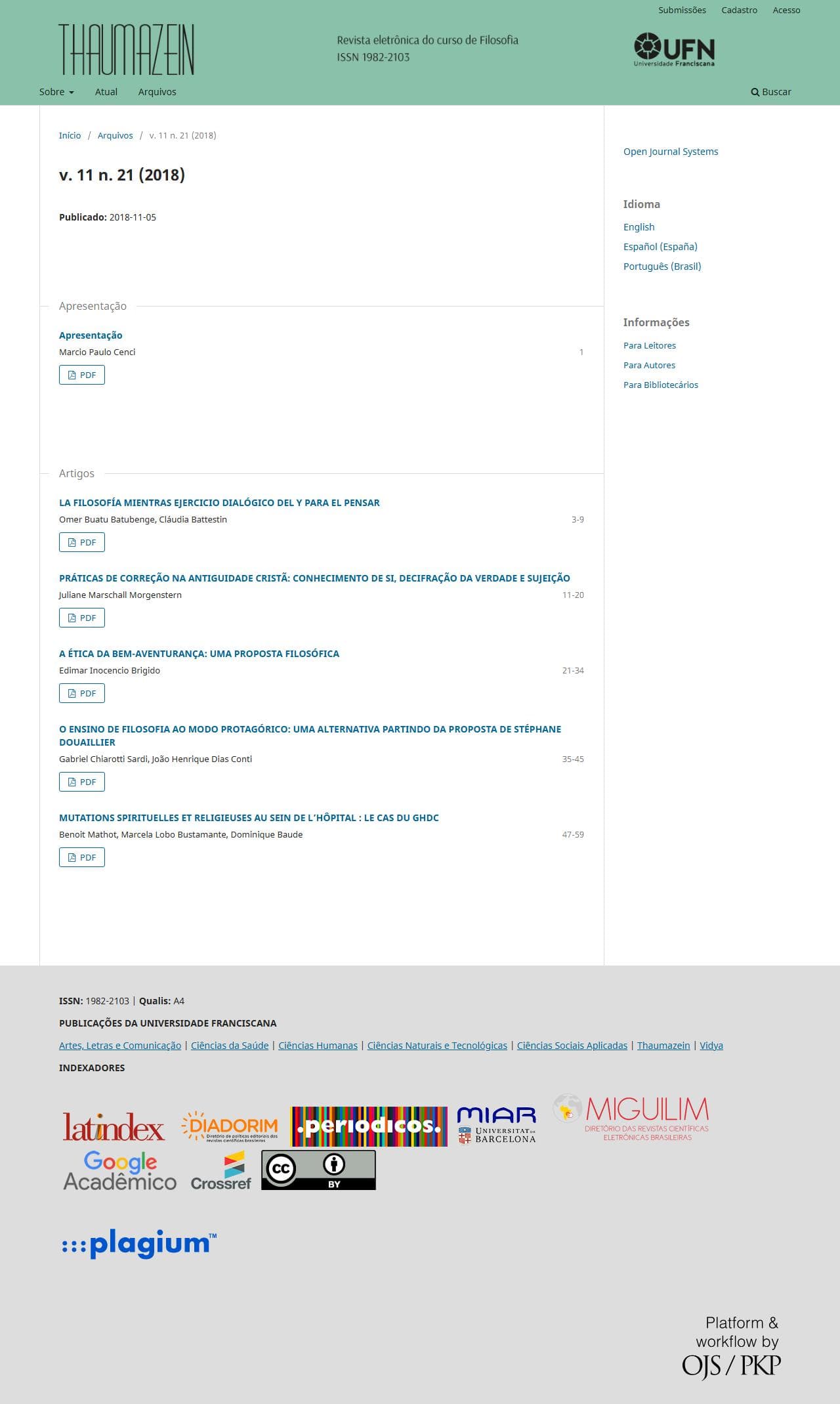 Thaumazein: Revista Online de Filosofia - v. 11 n. 21 (2018)