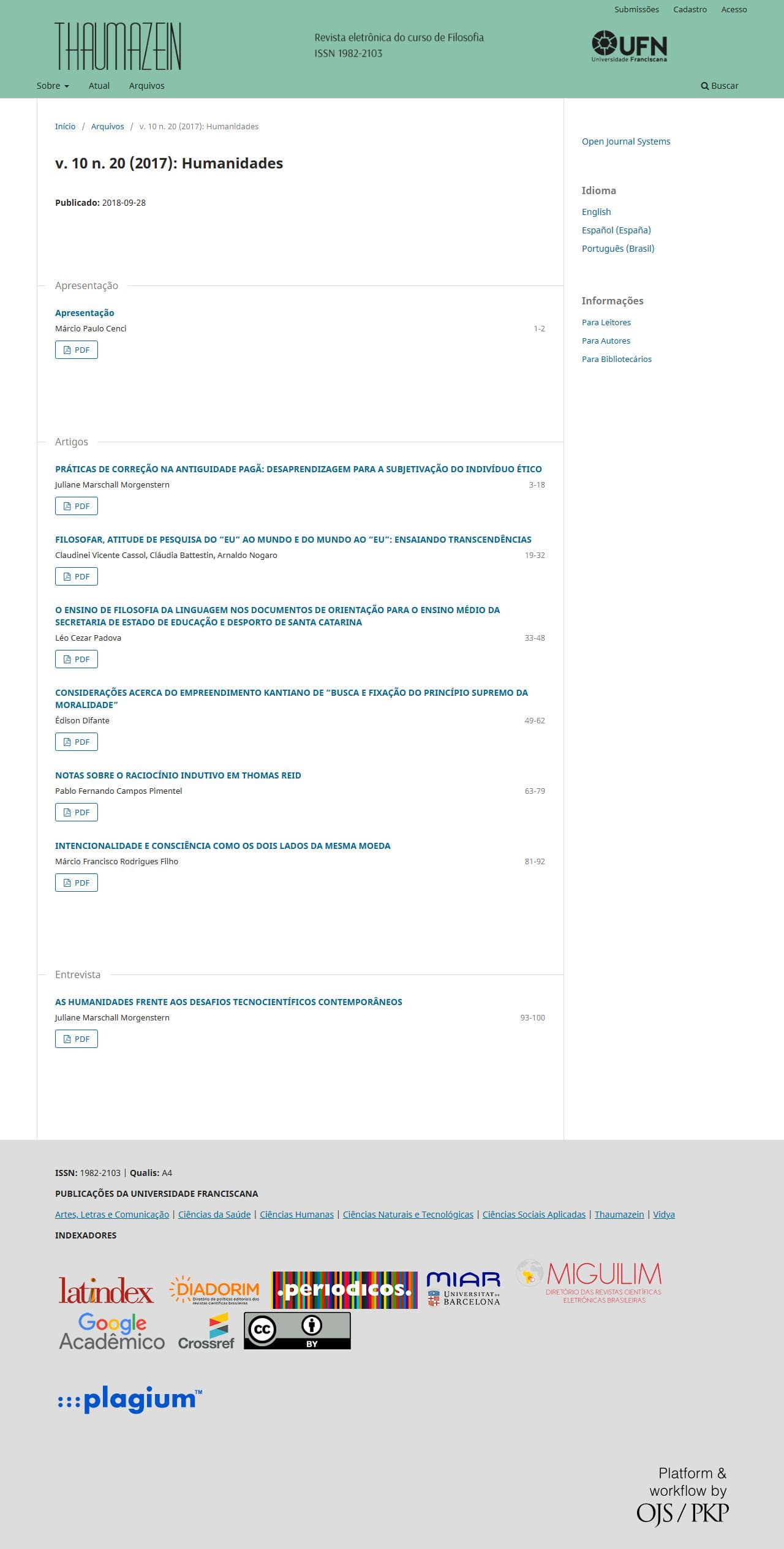 Thaumazein: Revista Online de Filosofia - Humanidades, v. 10 n. 20 (2017)