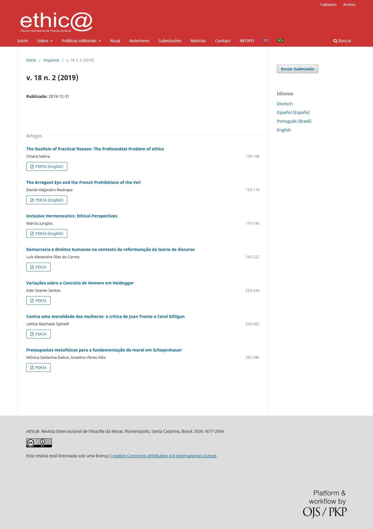 ethic@ - An international Journal for Moral Philosophy - v. 18 n. 2 (2019)