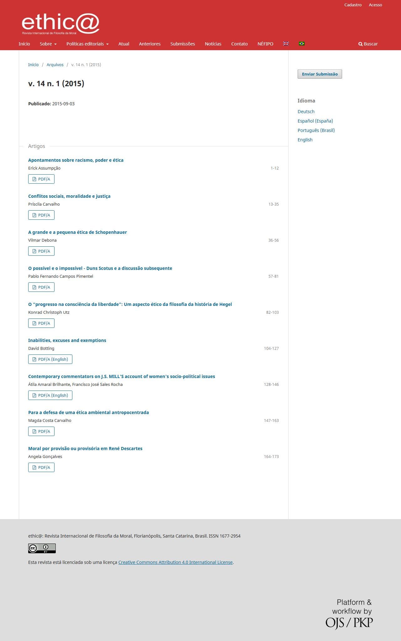 ethic@ - An international Journal for Moral Philosophy - v. 14 n. 1 (2015)