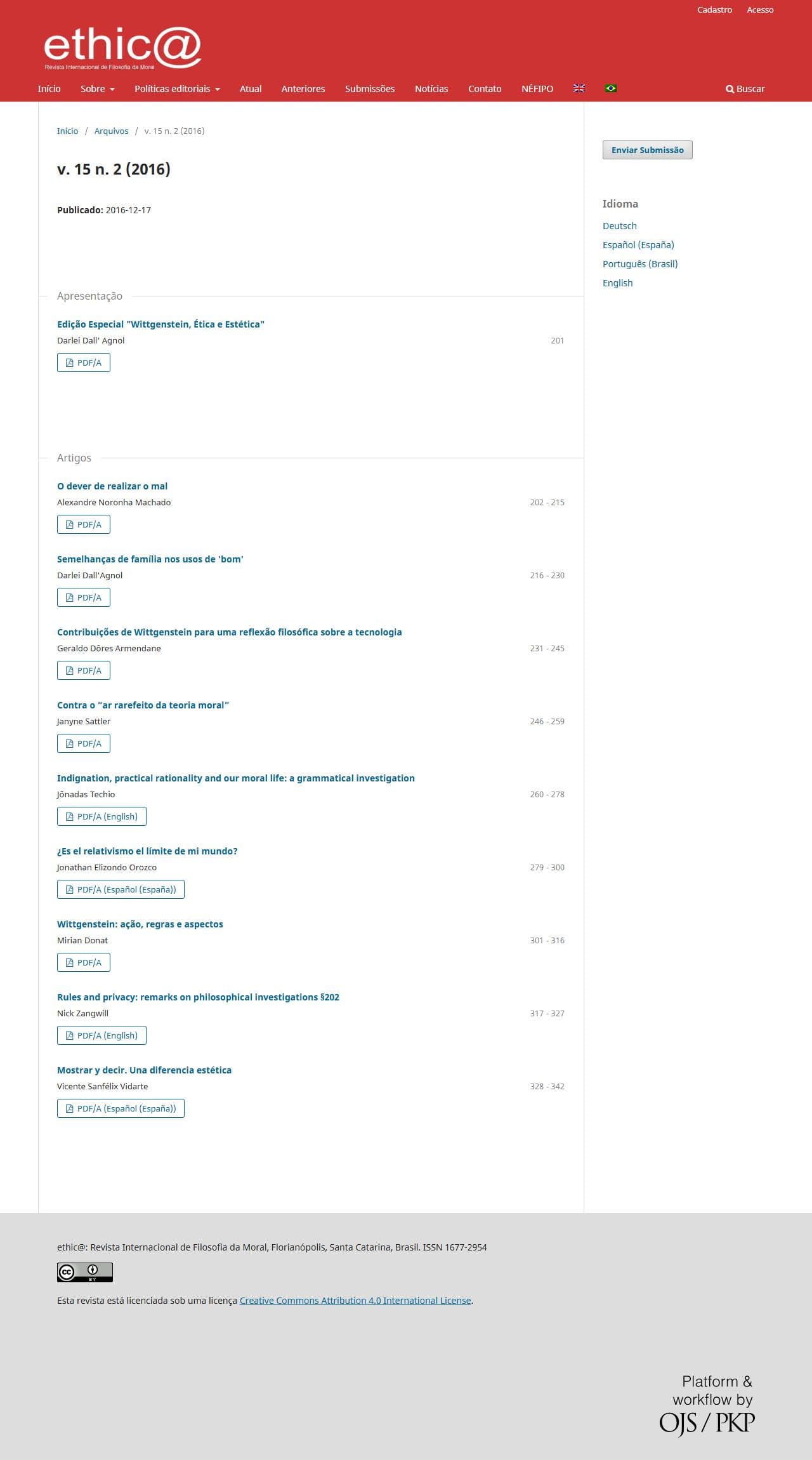 ethic@ - An international Journal for Moral Philosophy - v. 15 n. 2 (2016)