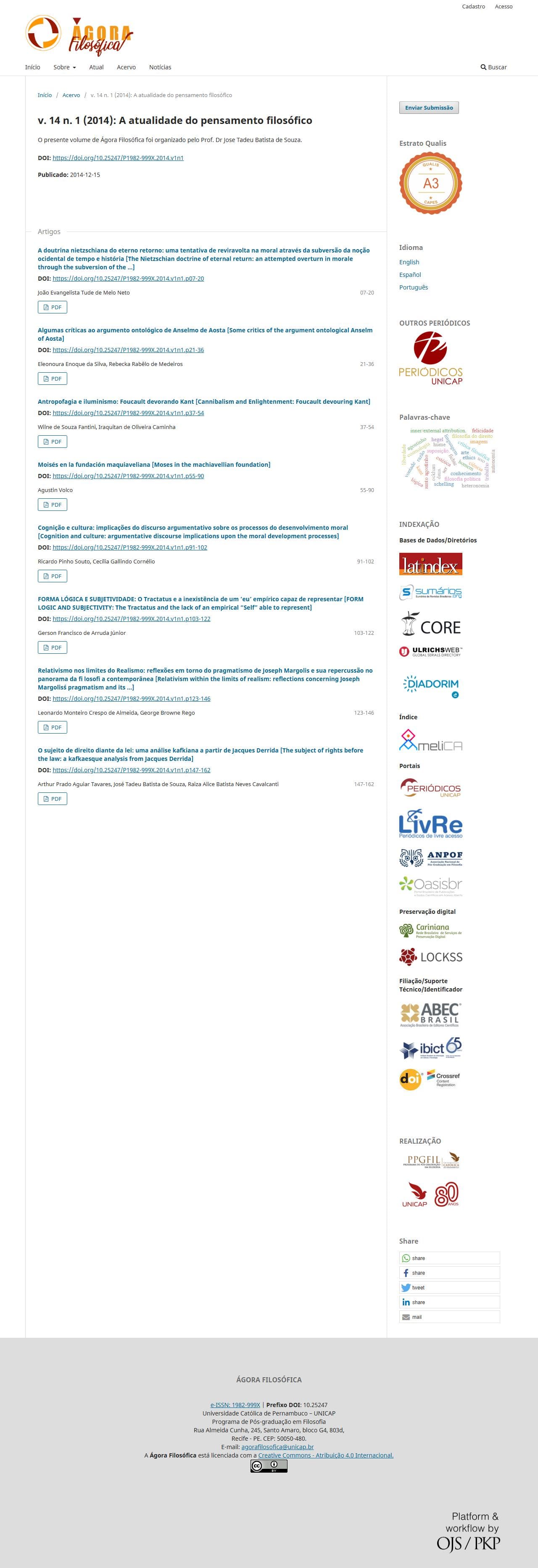 Revista Ágora Filosófica - A atualidade do pensamento filosófico, v. 14 n. 1 (2014)
