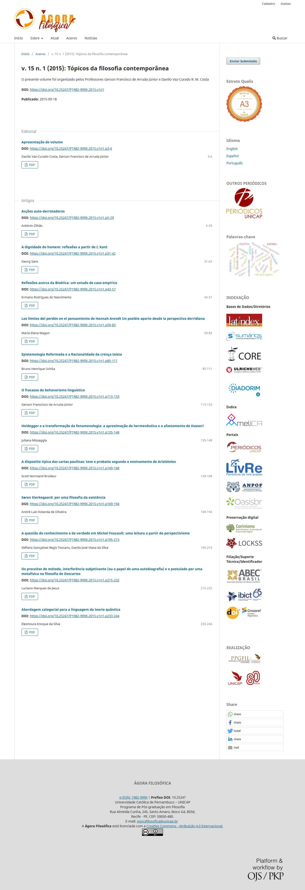 Revista Ágora Filosófica - Tópicos da filosofia contemporânea, v. 15 n. 1 (2015)