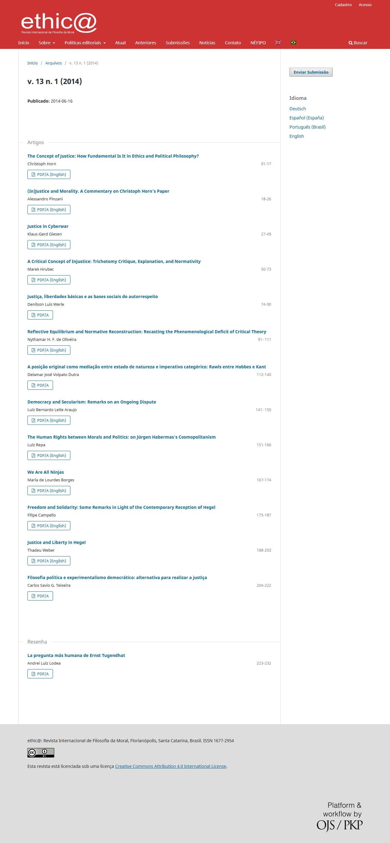 ethic@ - An international Journal for Moral Philosophy - v. 13 n. 1 (2014)