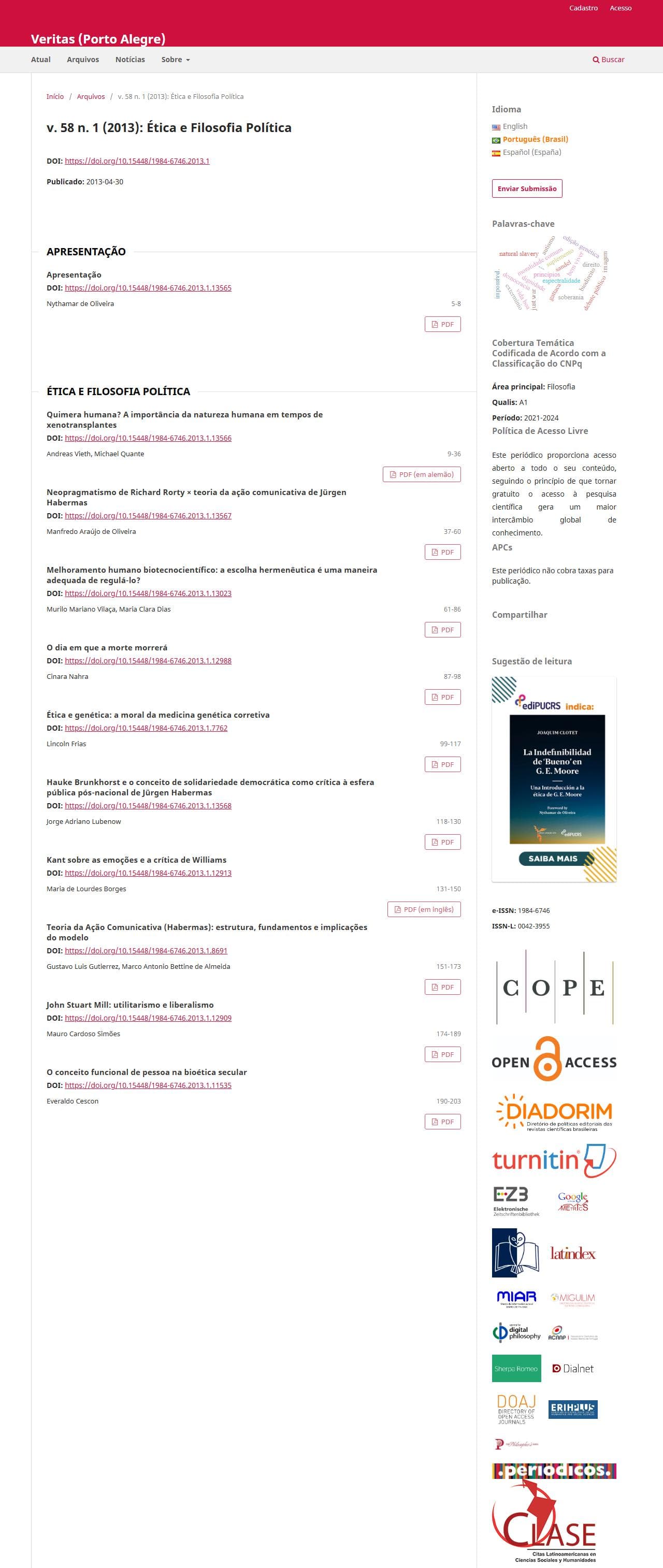 Veritas (Porto Alegre) - Ética e Filosofia Política, v. 58 n. 1 (2013)