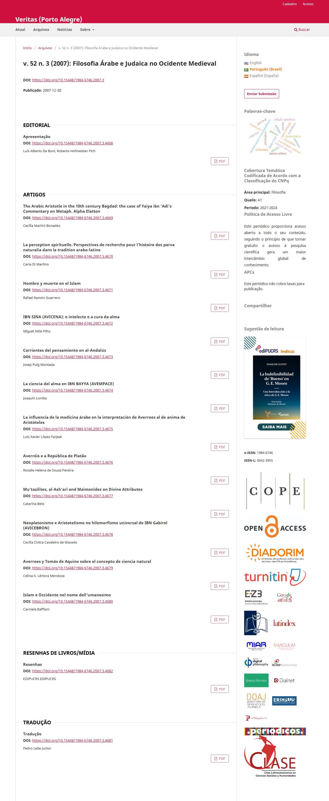 Filosofia Árabe e Judaica no Ocidente Medieval, v. 52 n. 3 (2007)