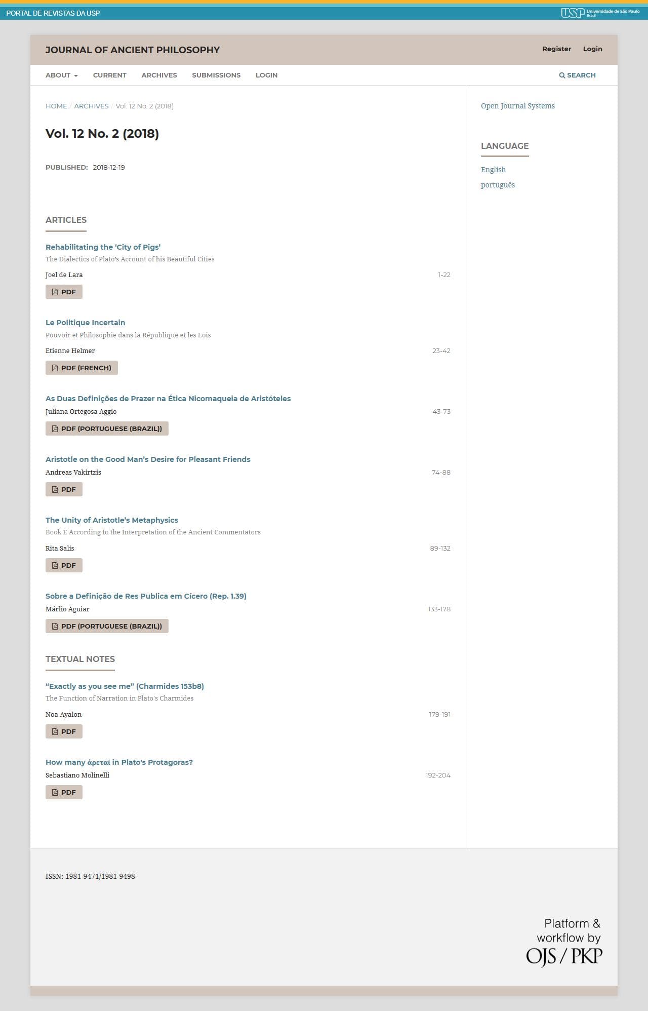 Journal of Ancient Philosophy - Vol. 12 No. 2 (2018)