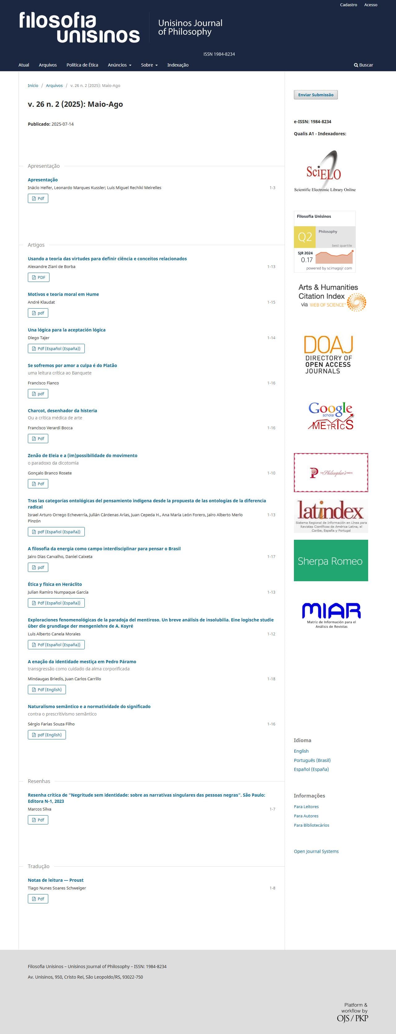 Filosofia Unisinos - Maio-Ago, v. 26 n. 2 (2025)
