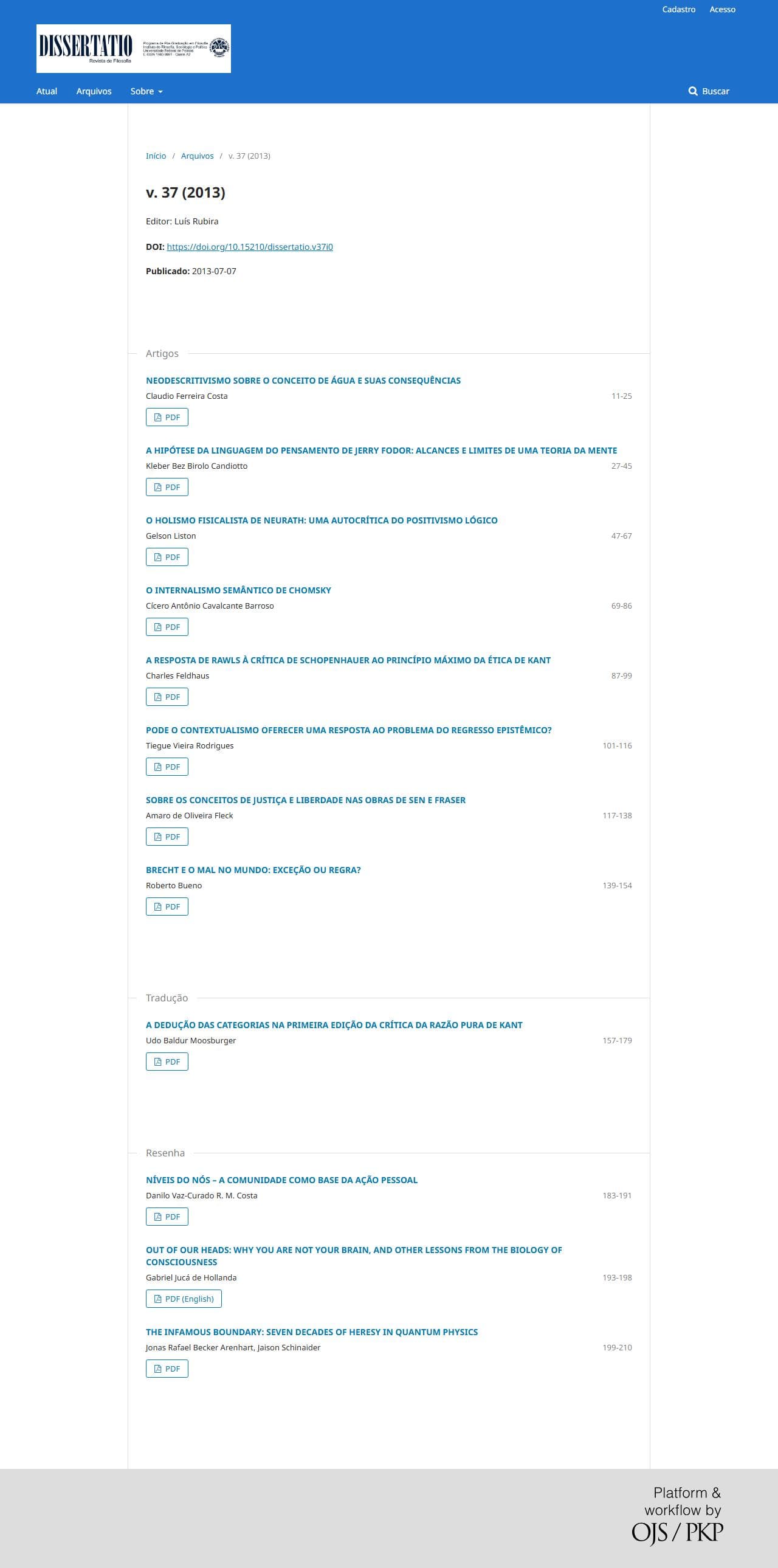 Revista Dissertatio de Filosofia - v. 37 (2013)