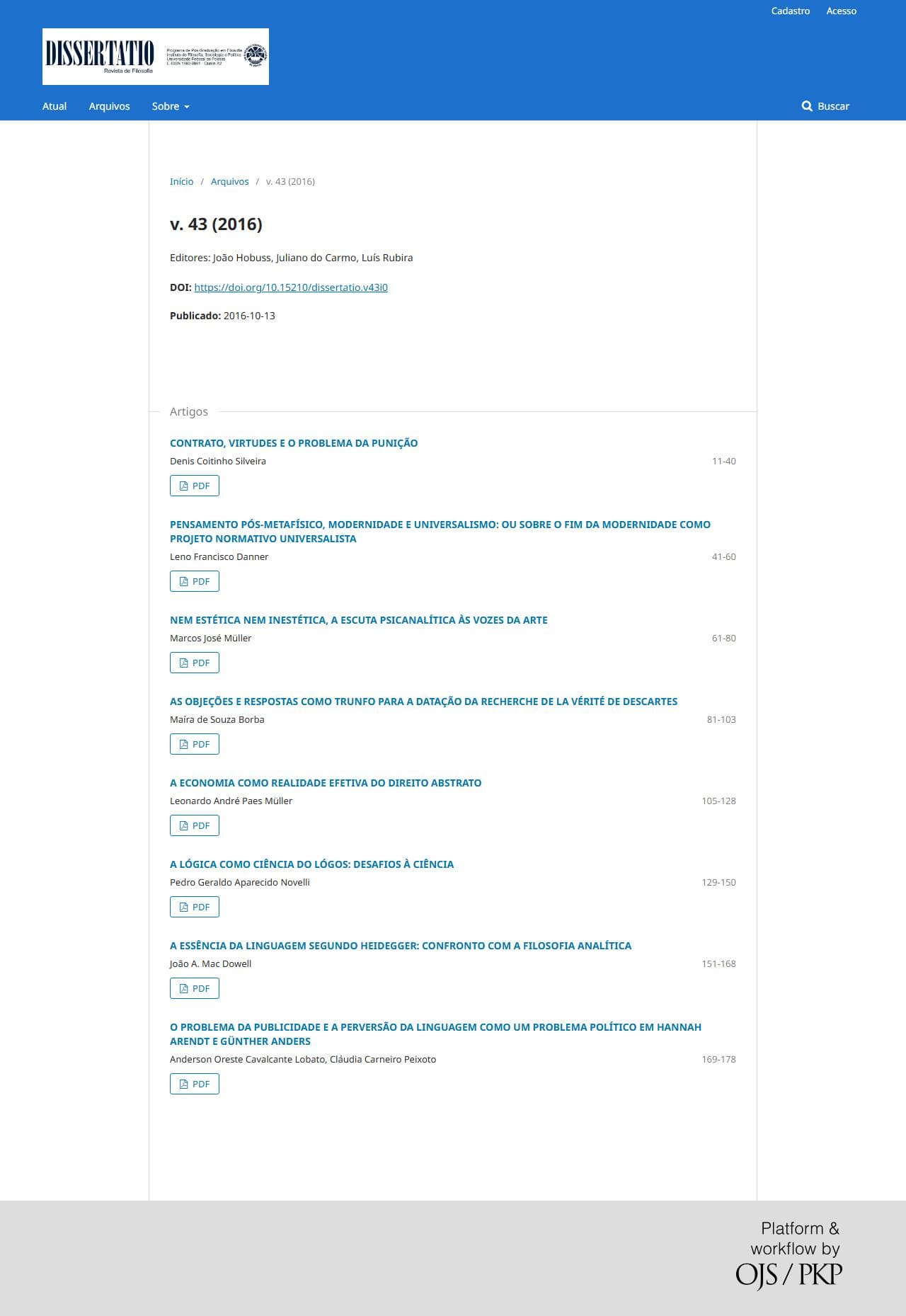 Revista Dissertatio de Filosofia - v. 43 (2016)