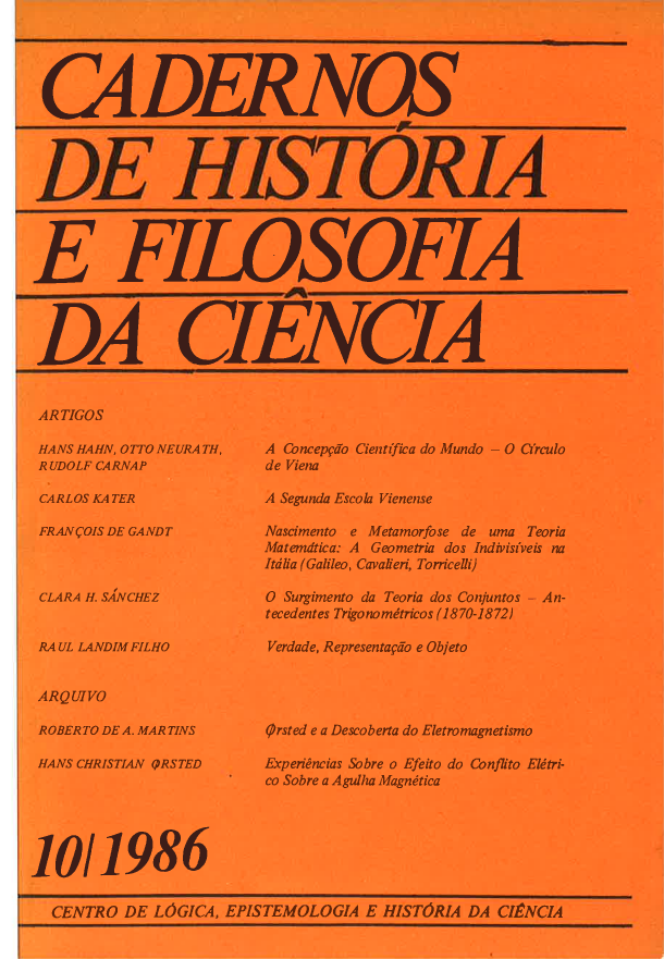 Cadernos de História e Filosofia da Ciência - Série 1, v. 10 (1986)