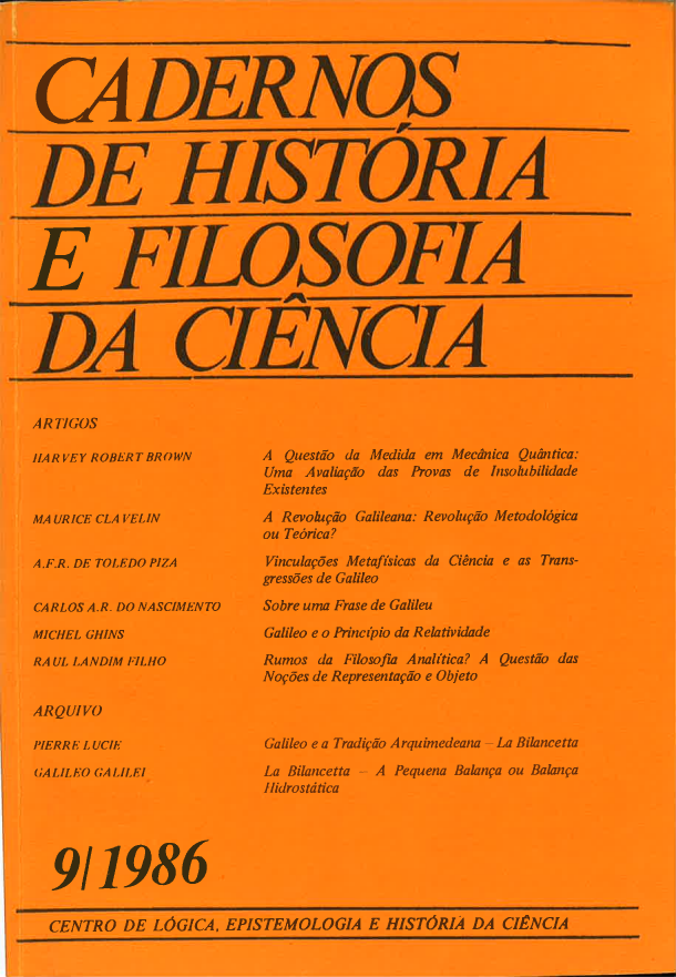 Cadernos de História e Filosofia da Ciência - Série 1, v. 9 (1986)