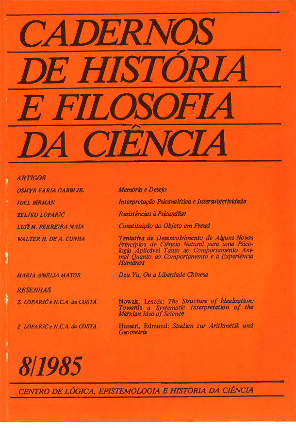 Cadernos de História e Filosofia da Ciência - Série 1, v. 8 (1985)