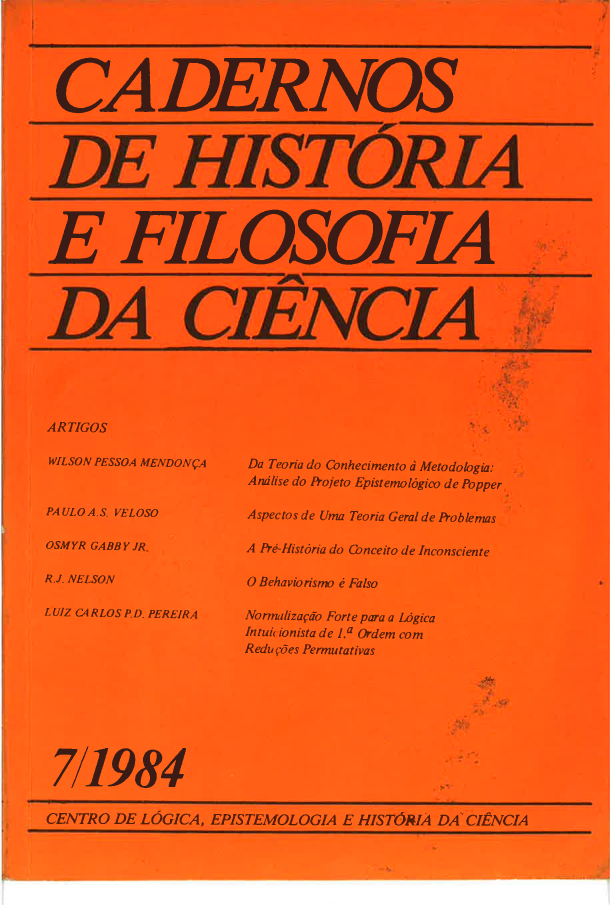 Cadernos de História e Filosofia da Ciência - Série 1, v. 7 (1984)