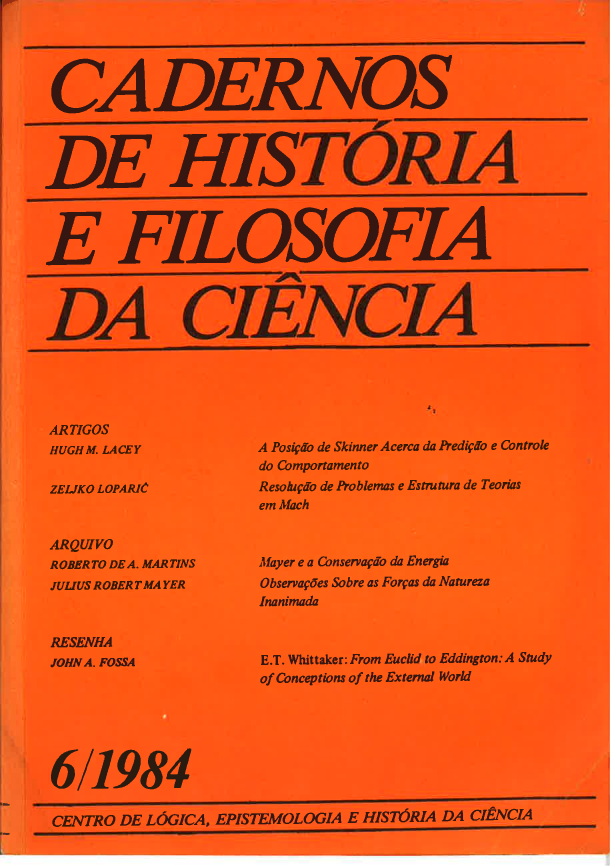 Cadernos de História e Filosofia da Ciência - Série 1, v. 6 (1984)