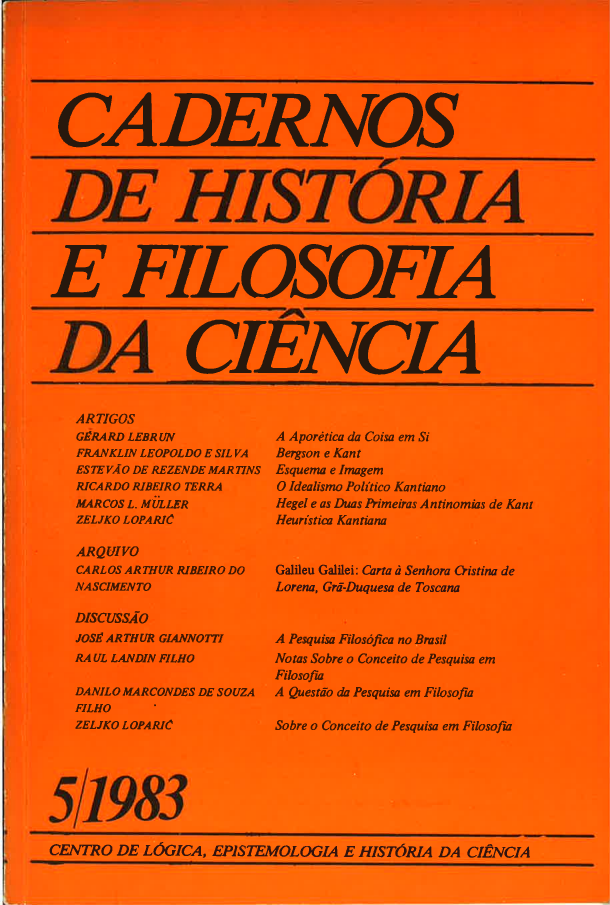 Cadernos de História e Filosofia da Ciência - Série 1, v. 5 (1983)