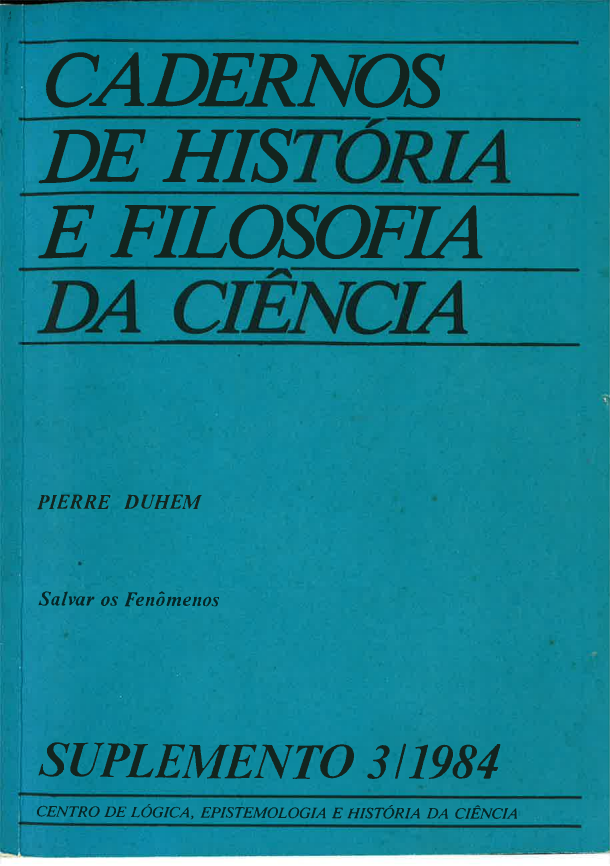Cadernos de História e Filosofia da Ciência - Série 1 (Suplemento 3), 1984