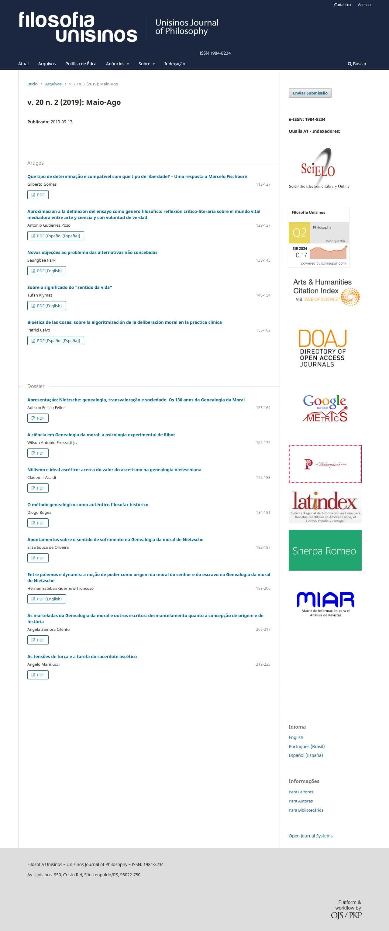 Filosofia Unisinos - Maio-Ago, v. 20 n. 2 (2019)