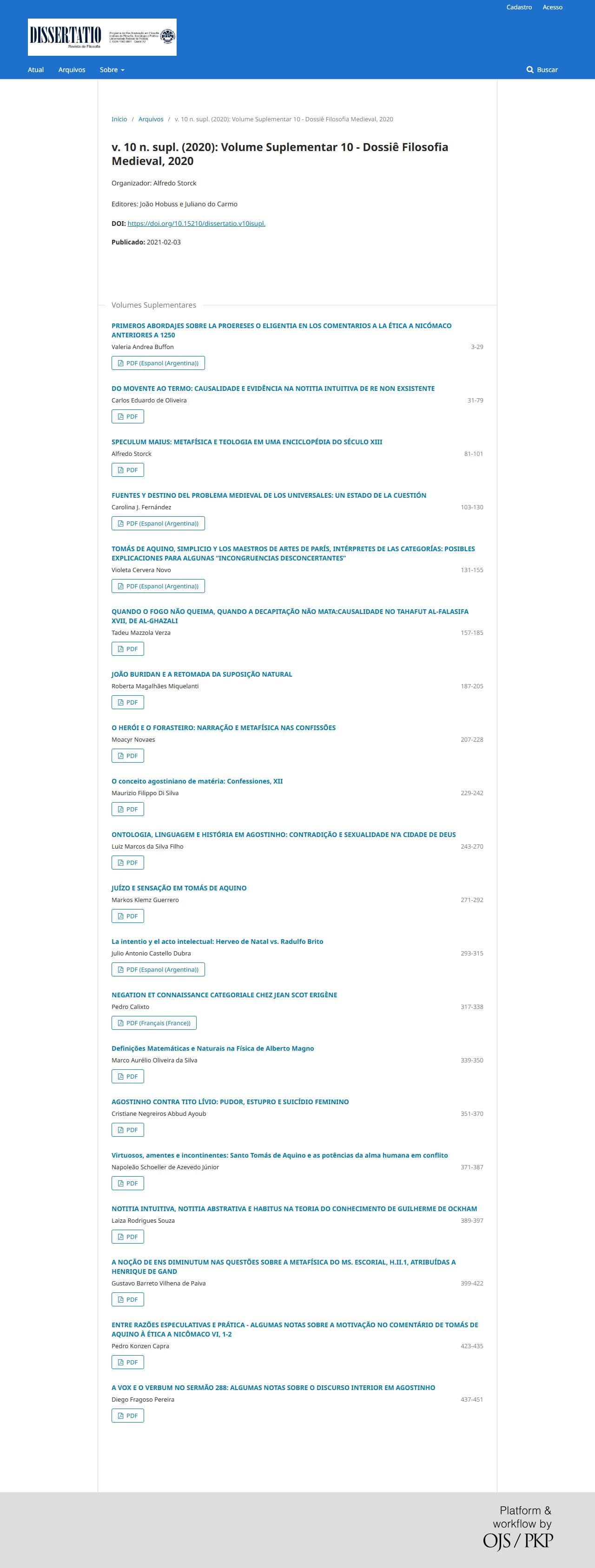 Revista Dissertatio de Filosofia - Volume Suplementar 10 - Dossiê Filosofia Medieval, 2020, v. 10 n. supl. (2020)