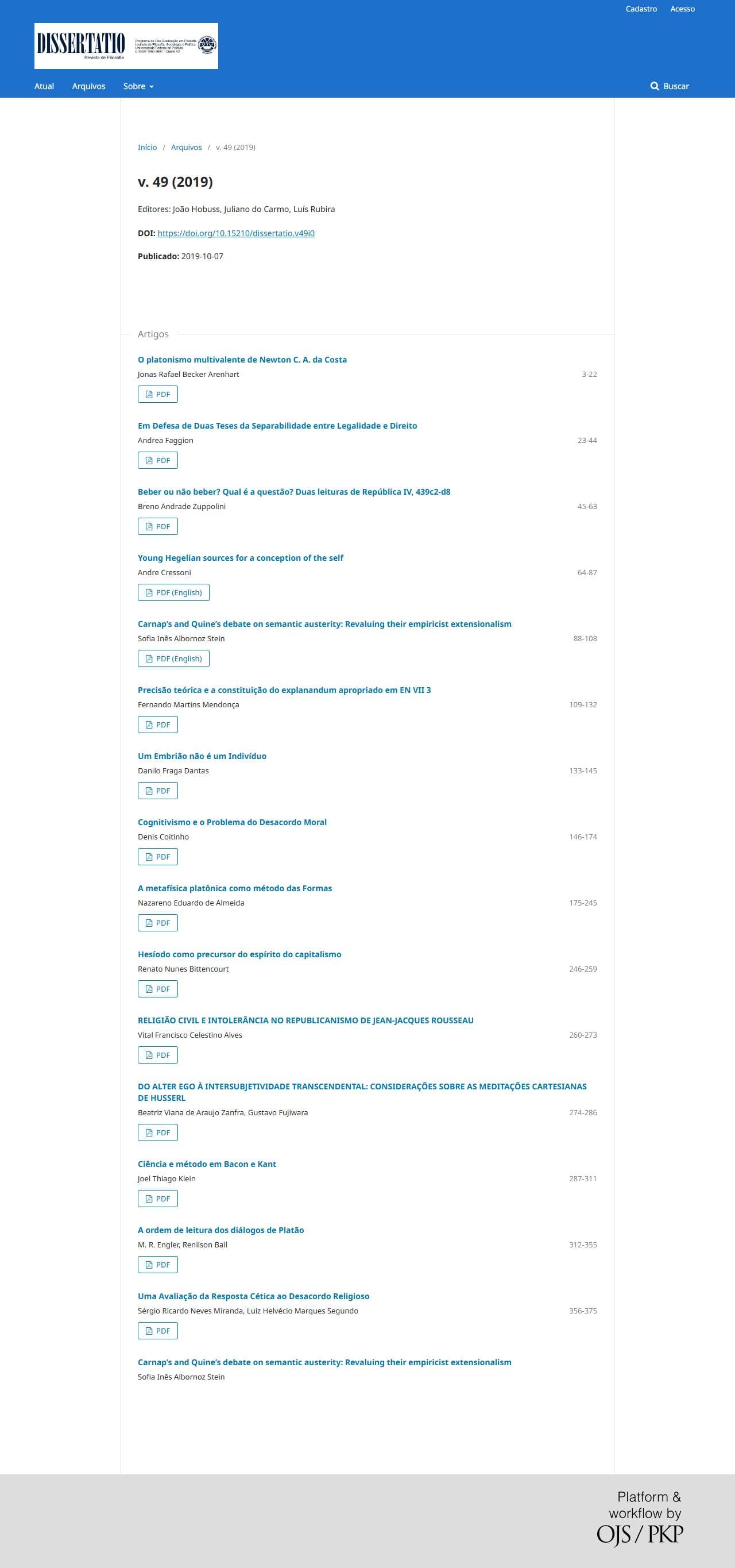 Revista Dissertatio de Filosofia - v. 49 (2019)