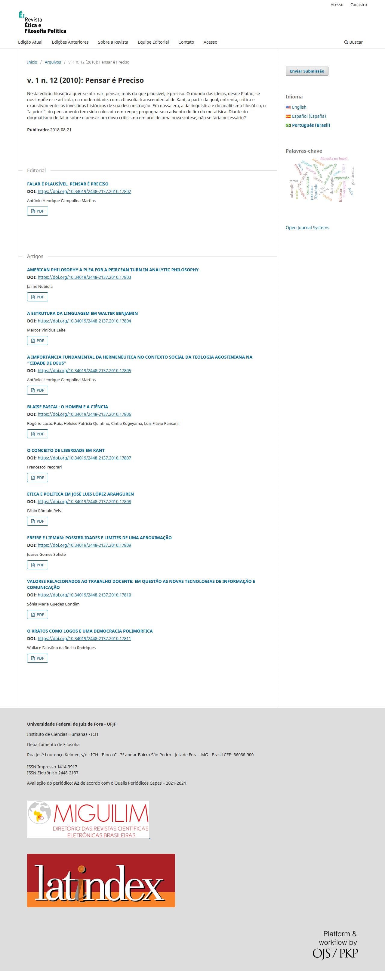 Revista Ética e Filosofia Política - Pensar é Preciso, v. 1 n. 12 (2010)