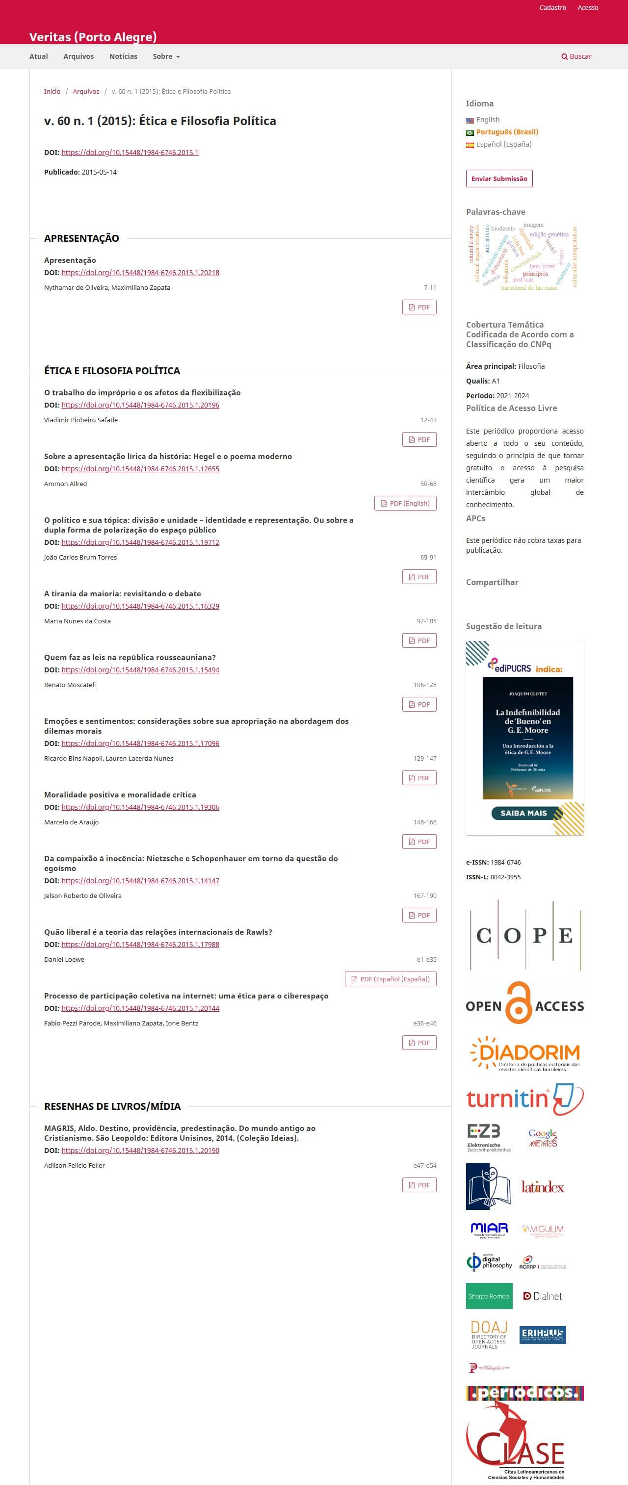 Veritas (Porto Alegre) - Ética e Filosofia Política, v. 60 n. 1 (2015)