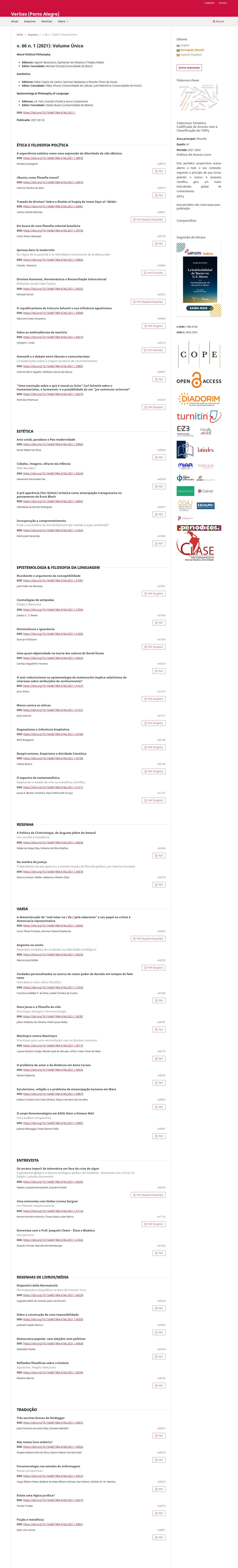 Veritas (Porto Alegre) - Volume Único, v. 66 n. 1 (2021)
