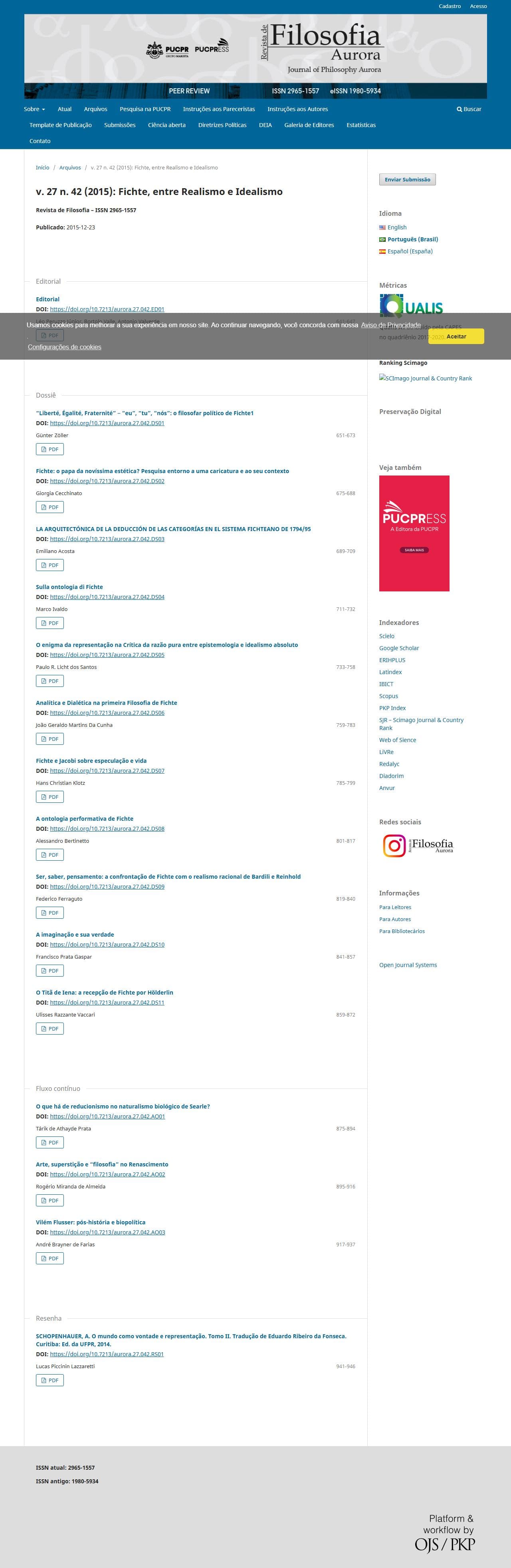 Revista de Filosofia Aurora - Fichte, entre Realismo e Idealismo, v. 27 n. 42 (2015)