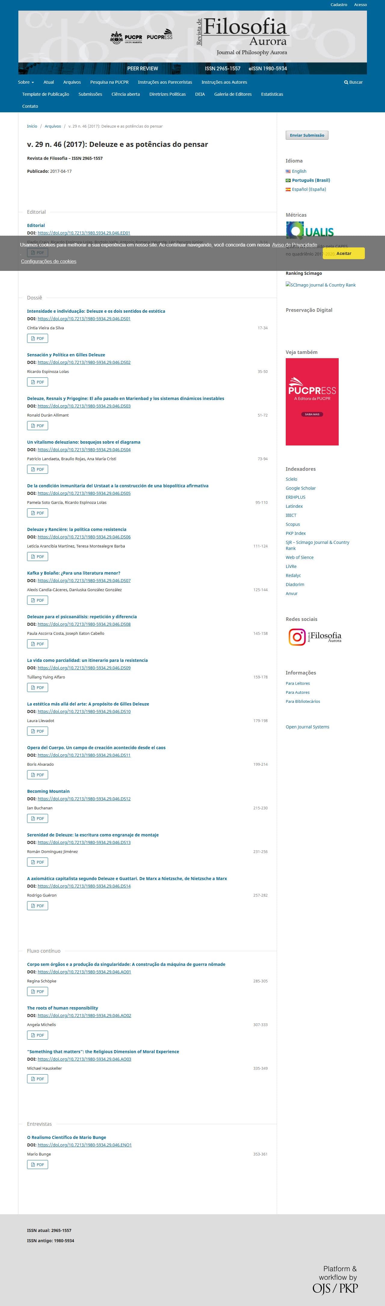 Revista de Filosofia Aurora - Deleuze e as potências do pensar, v. 29 n. 46 (2017)