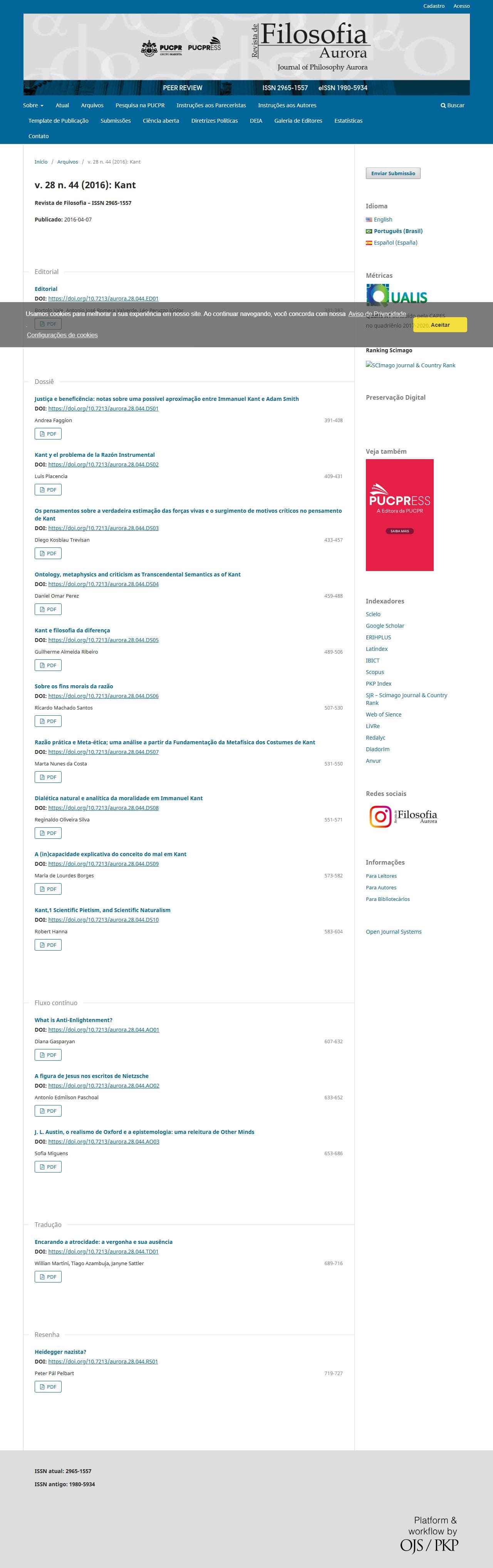 Revista de Filosofia Aurora - Kant, v. 28 n. 44 (2016)