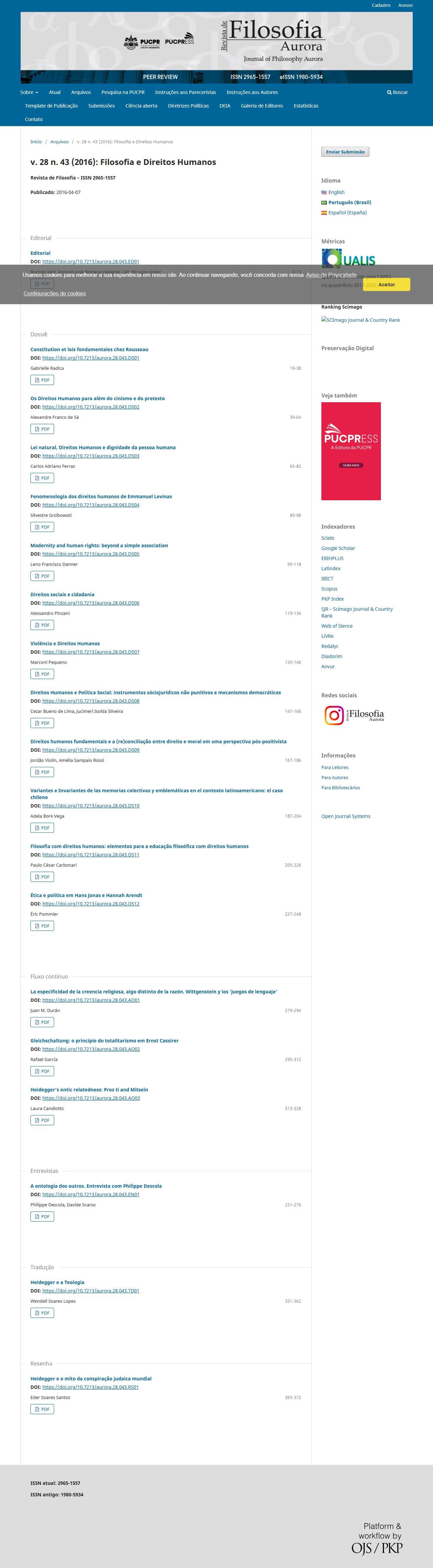 Revista de Filosofia Aurora - Filosofia e Direitos Humanos, v. 28 n. 43 (2016)