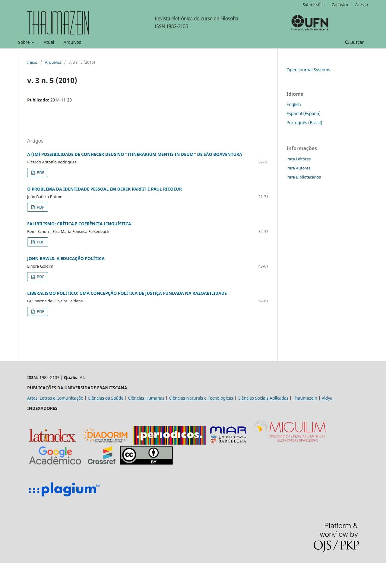 Thaumazein: Revista Online de Filosofia - v. 3 n. 5 (2010)