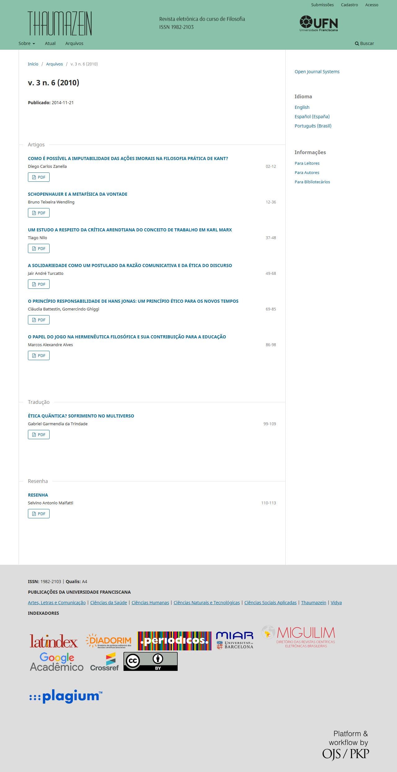 Thaumazein: Revista Online de Filosofia - v. 3 n. 6 (2010)