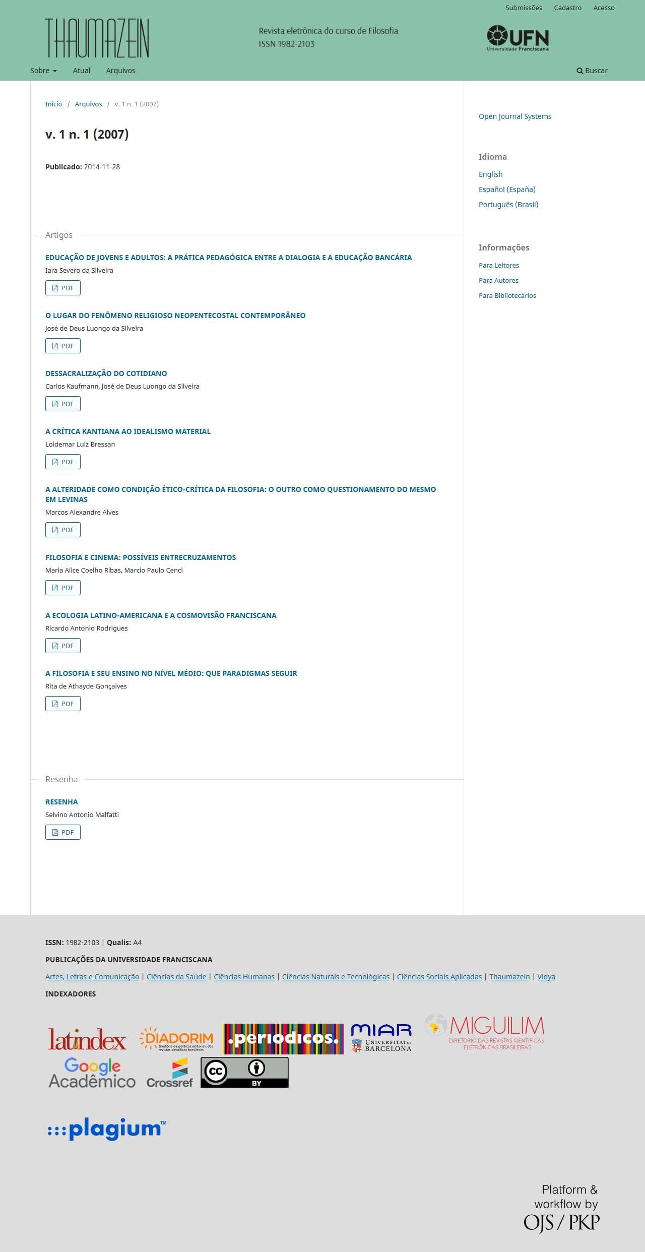 Thaumazein: Revista Online de Filosofia - v. 1 n. 1 (2007)