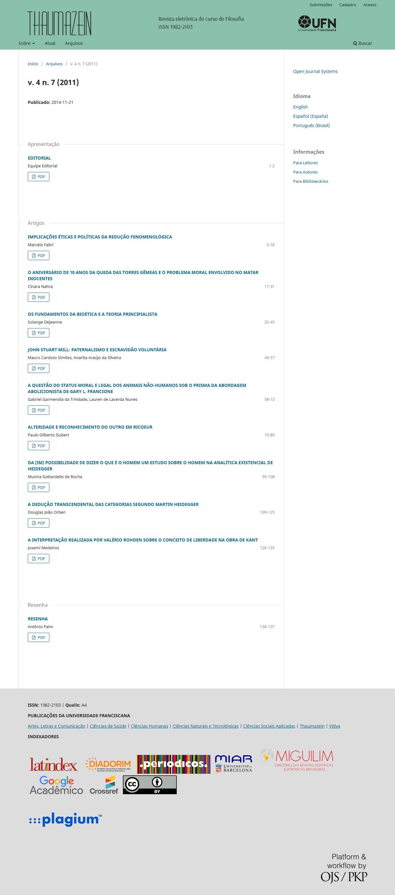 Thaumazein: Revista Online de Filosofia - v. 4 n. 7 (2011)