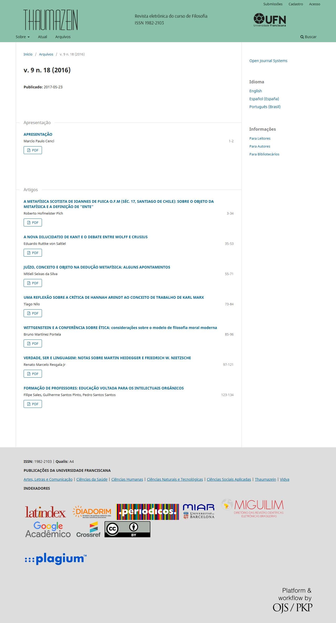 Thaumazein: Revista Online de Filosofia - v. 9 n. 18 (2016)