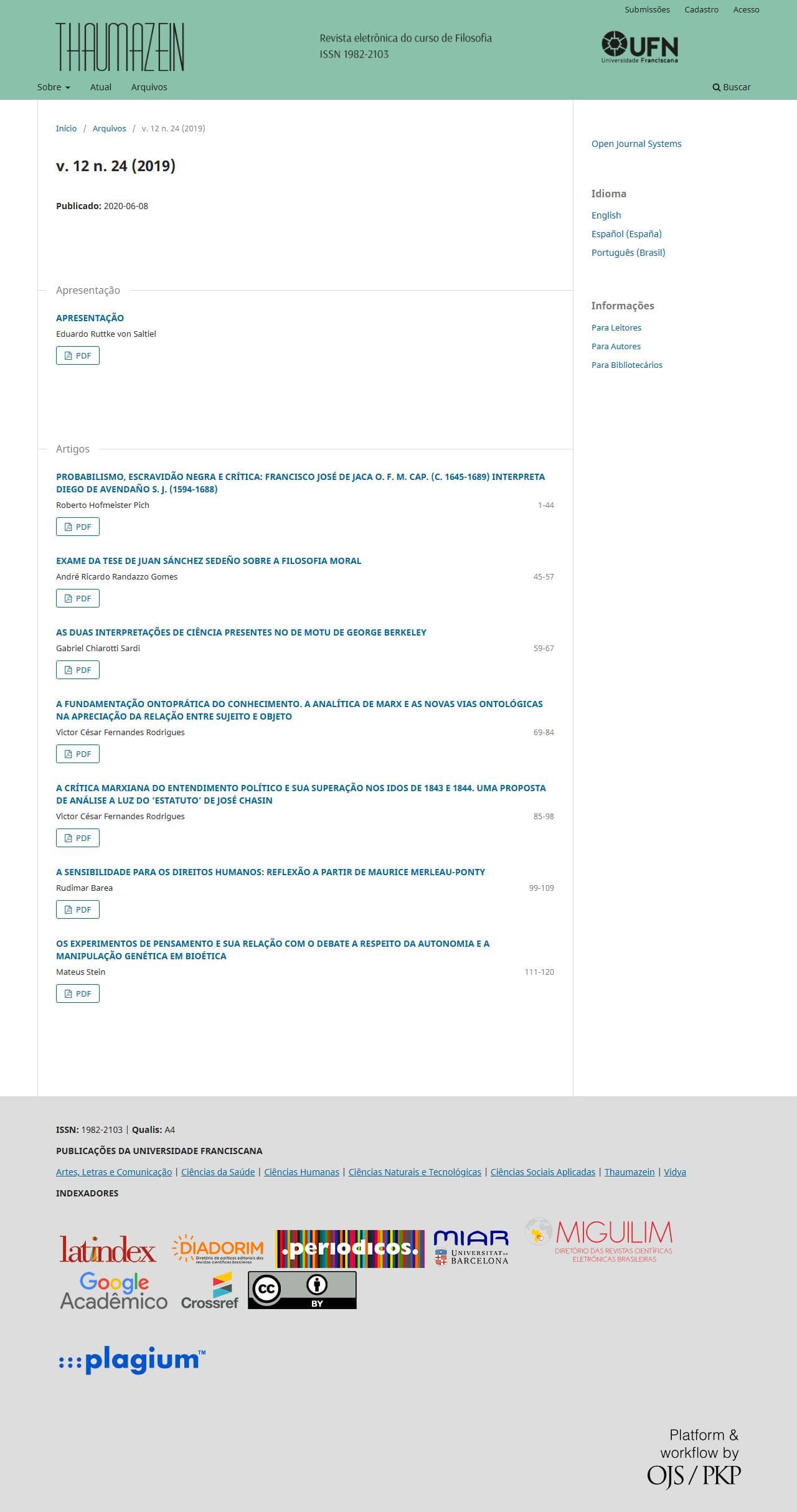 Thaumazein: Revista Online de Filosofia - v. 12 n. 24 (2019)