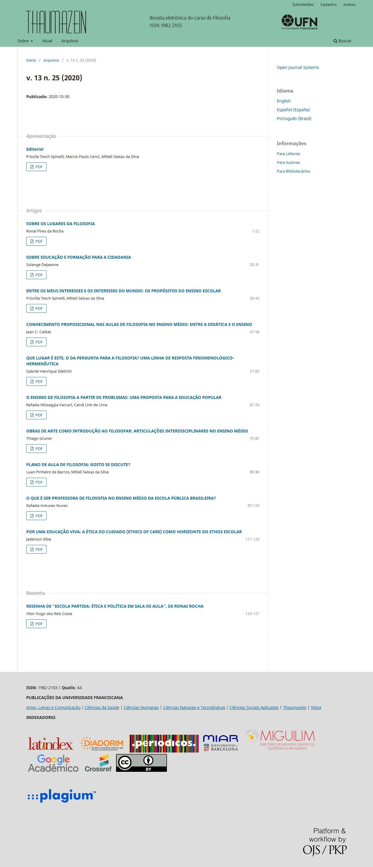 Thaumazein: Revista Online de Filosofia - v. 13 n. 25 (2020)
