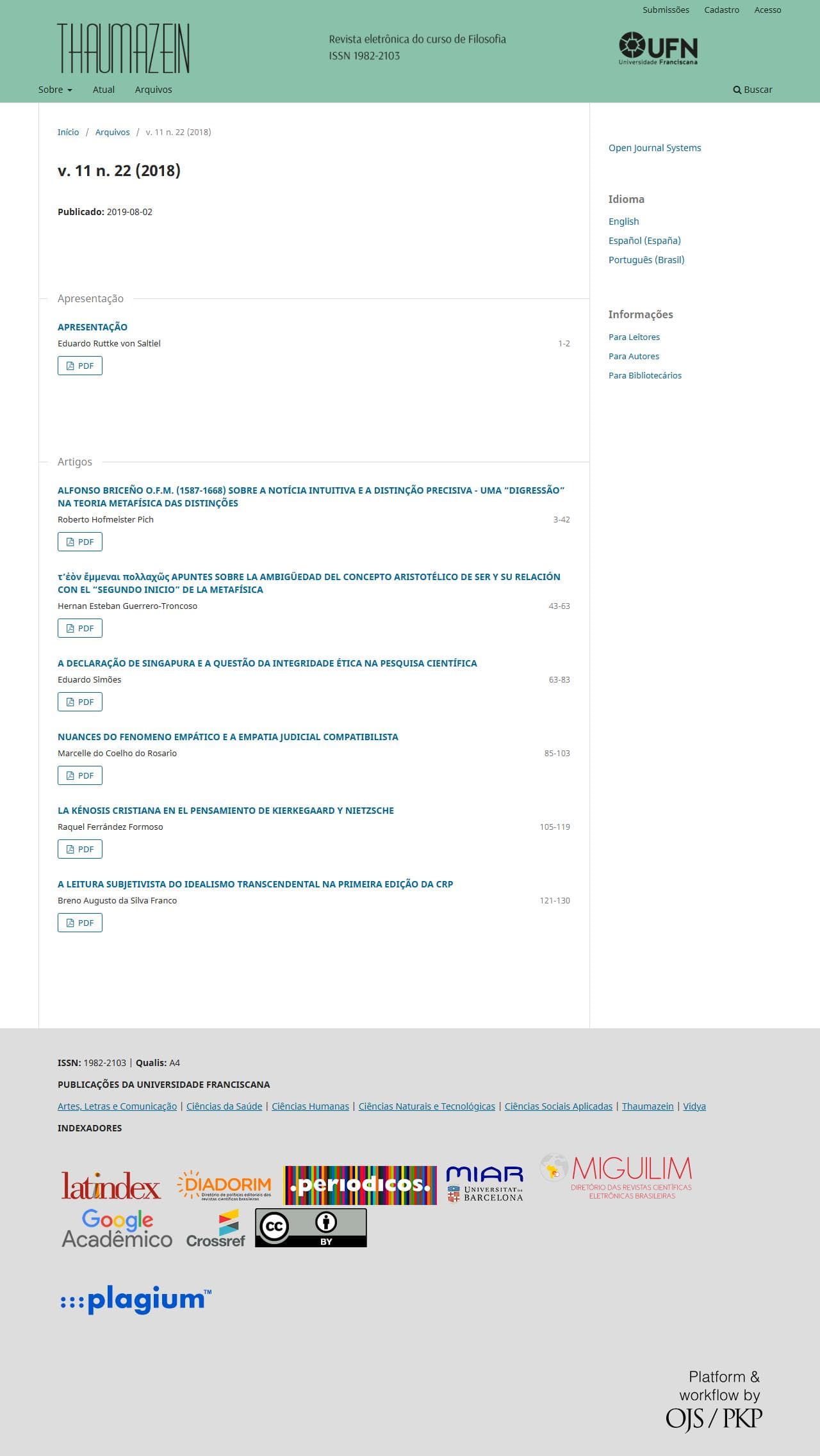 Thaumazein: Revista Online de Filosofia - v. 11 n. 22 (2018)