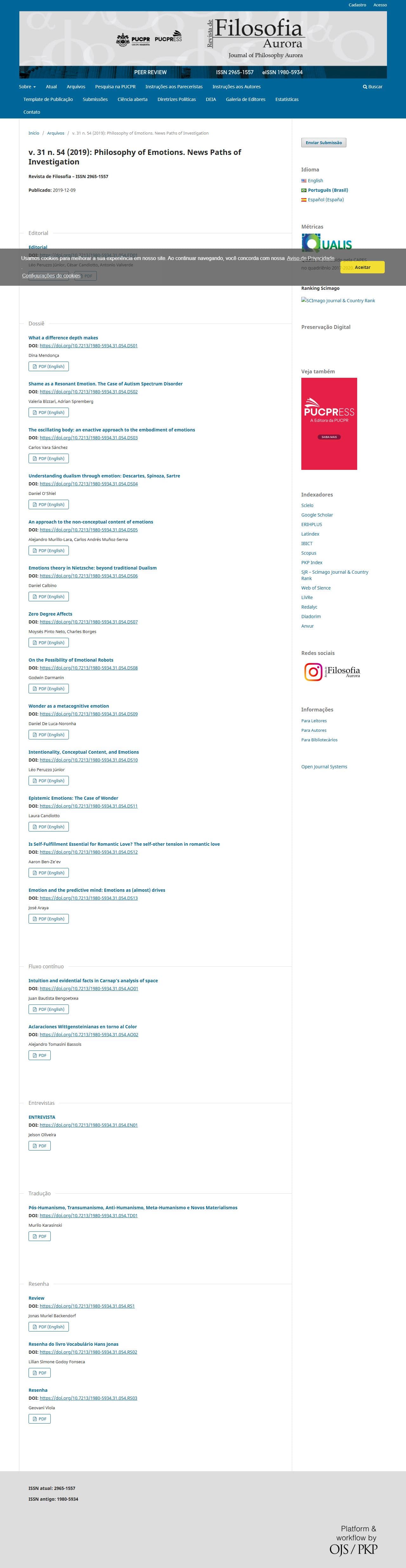 Revista de Filosofia Aurora - Philosophy of Emotions. News Paths of Investigation, v. 31 n. 54 (2019)