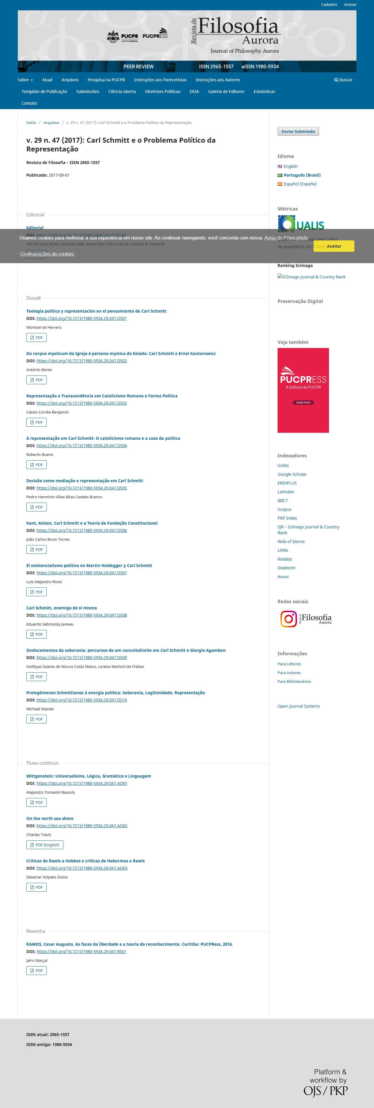 Revista de Filosofia Aurora - Carl Schmitt e o Problema Político da Representação, v. 29 n. 47 (2017)