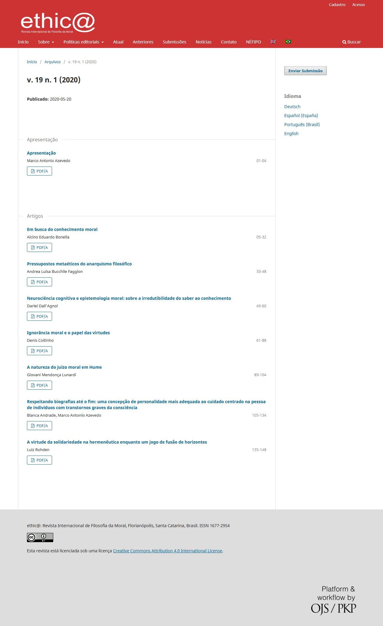 ethic@ - An international Journal for Moral Philosophy - v. 19 n. 1 (2020)