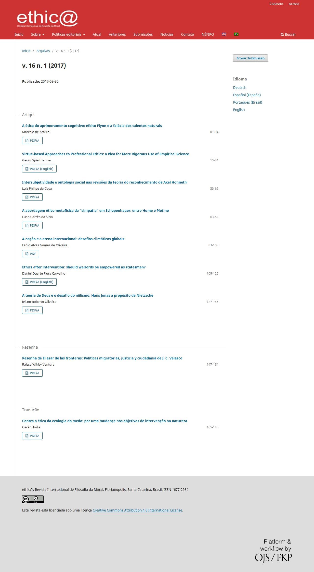 ethic@ - An international Journal for Moral Philosophy - v. 16 n. 1 (2017)